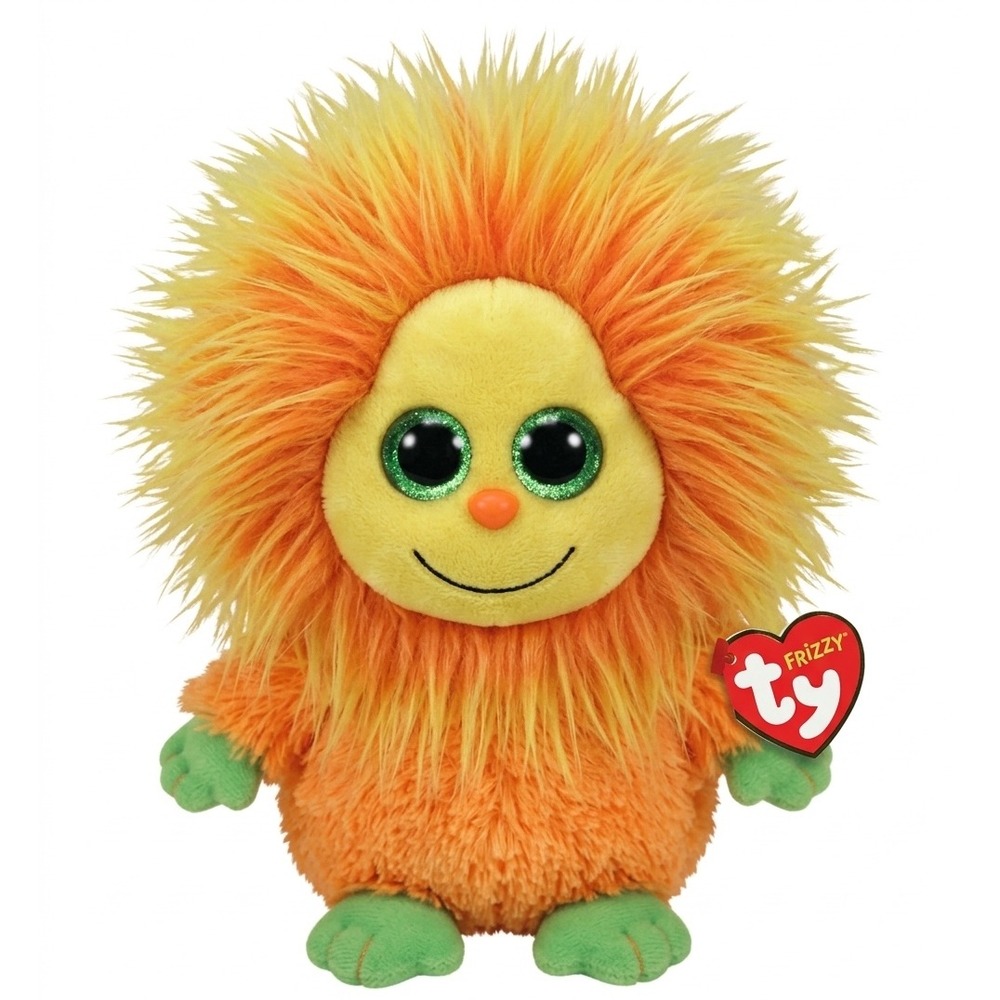 Ty‎ Frizzys Tang Orange Yellow Monster Plush Shaggy Hair Green Glitter Eyes 6 in